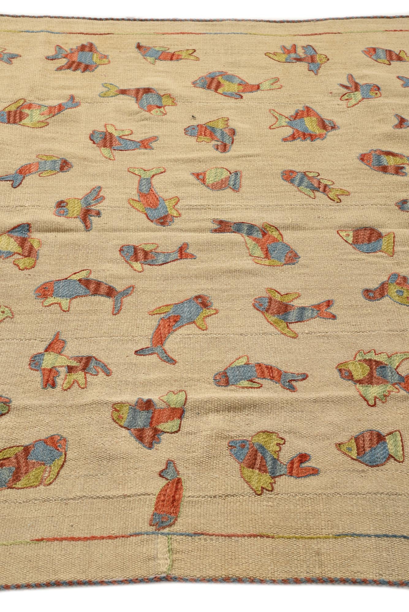 5' 2 x 6' 8 Hand Woven Kilim Suzani Wool Rug