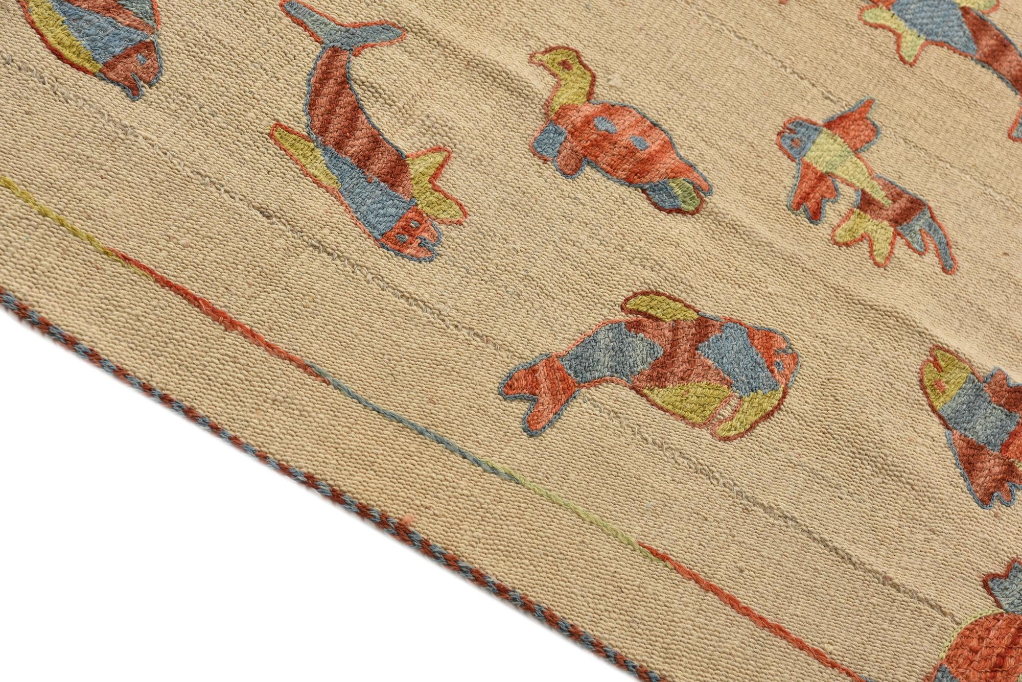 5' 2 x 6' 8 Hand Woven Kilim Suzani Wool Rug