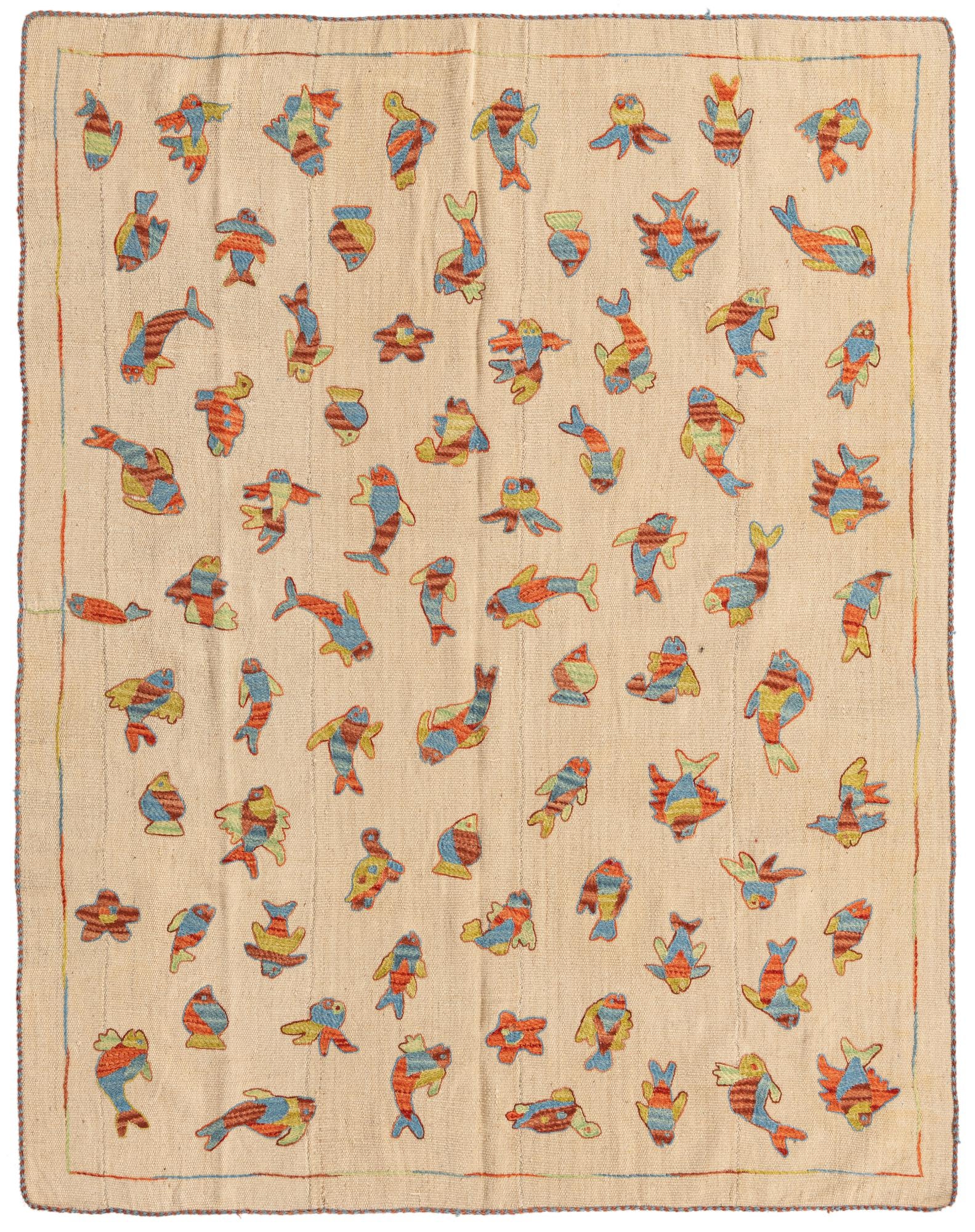 5' 2 x 6' 8 Hand Woven Kilim Suzani Wool Rug