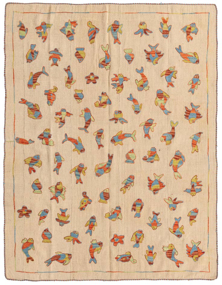 Detail image of 5' 2 x 6' 8 Hand Woven Kilim Suzani Wool Rug