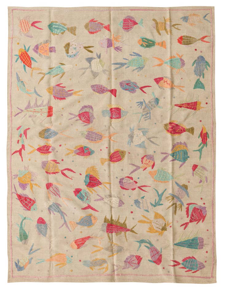 Detail image of 5' 5 x 7' 3 Hand Woven Kilim Suzani Wool Rug