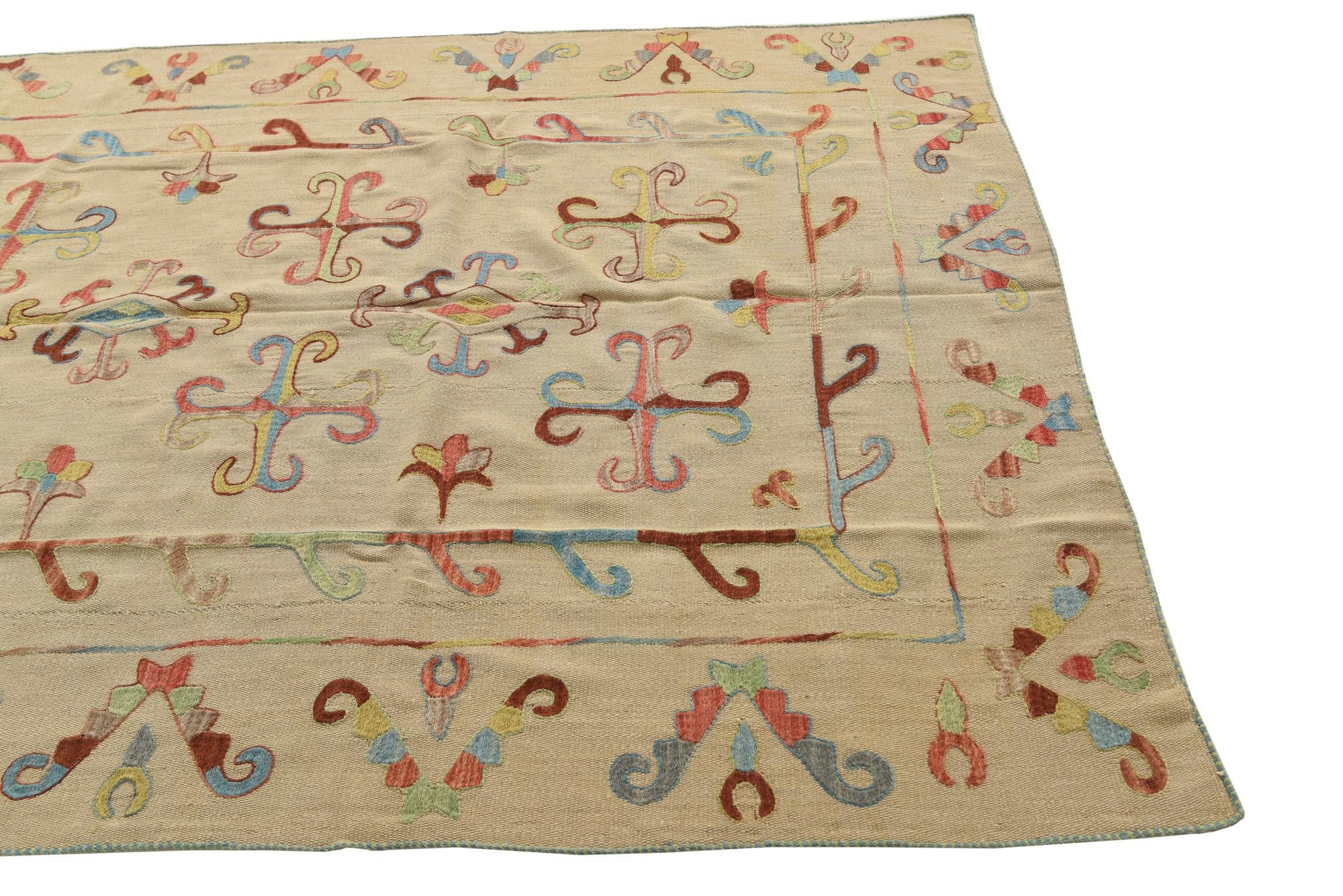 5' 9 x 7' 9 Hand Woven Kilim Suzani Wool Rug