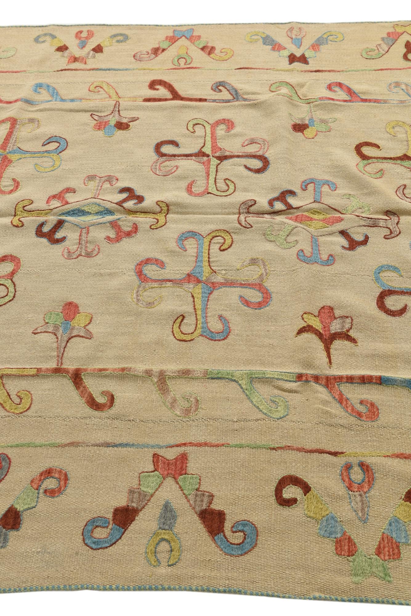 5' 9 x 7' 9 Hand Woven Kilim Suzani Wool Rug