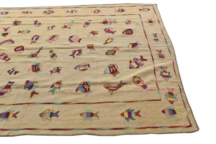 5' 9 x 7' 7 Hand Woven Kilim Suzani Wool Rug