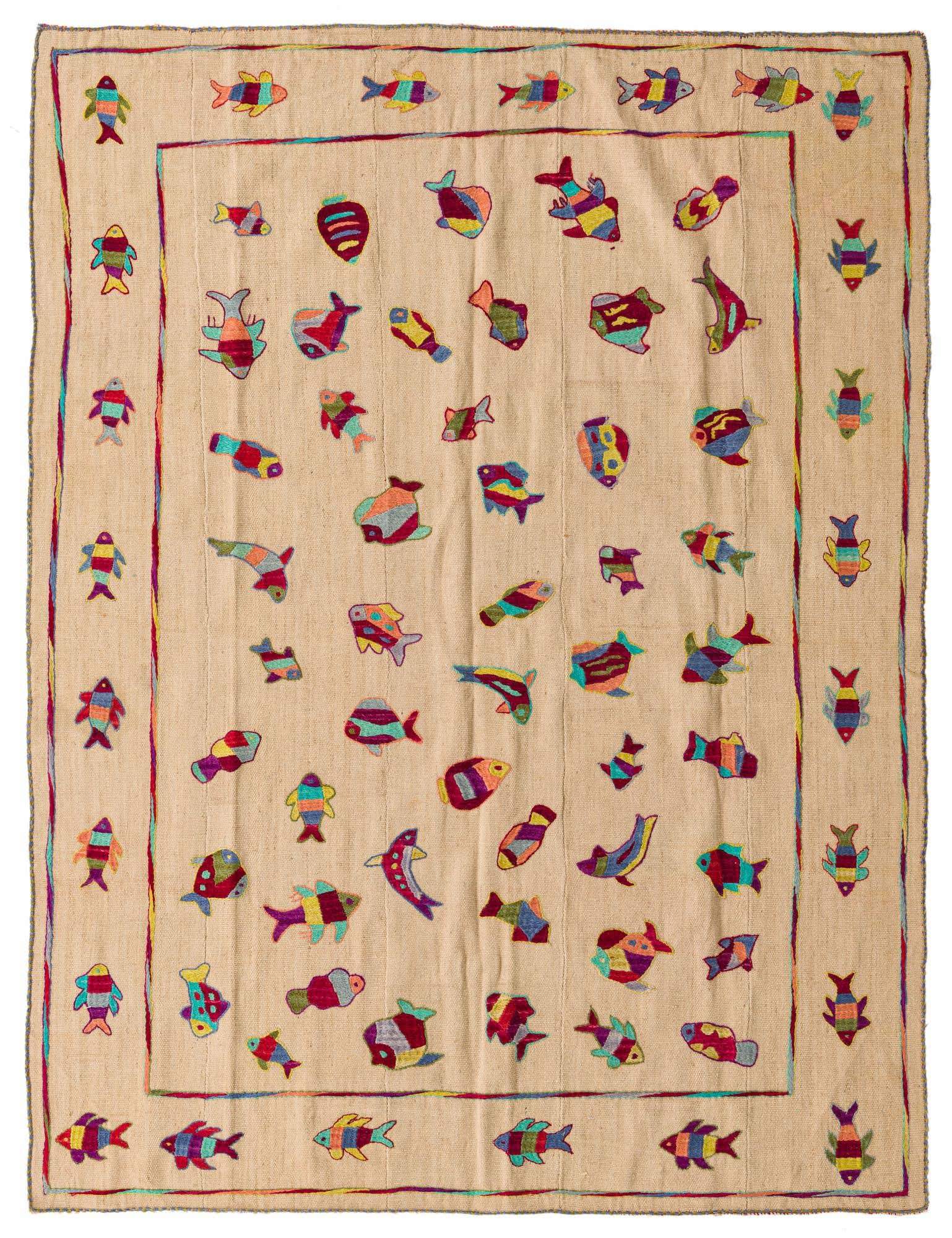 5' 9 x 7' 7 Hand Woven Kilim Suzani Wool Rug