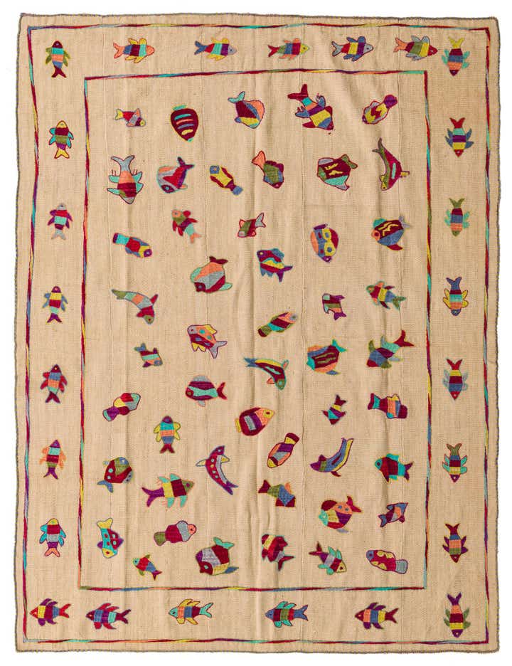 5' 9 x 7' 7 Hand Woven Kilim Suzani Wool Rug