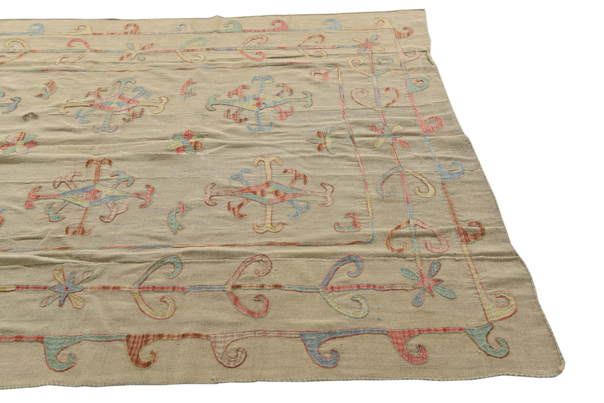5' 5 x 7' 9 Hand Woven Kilim Suzani Wool Rug