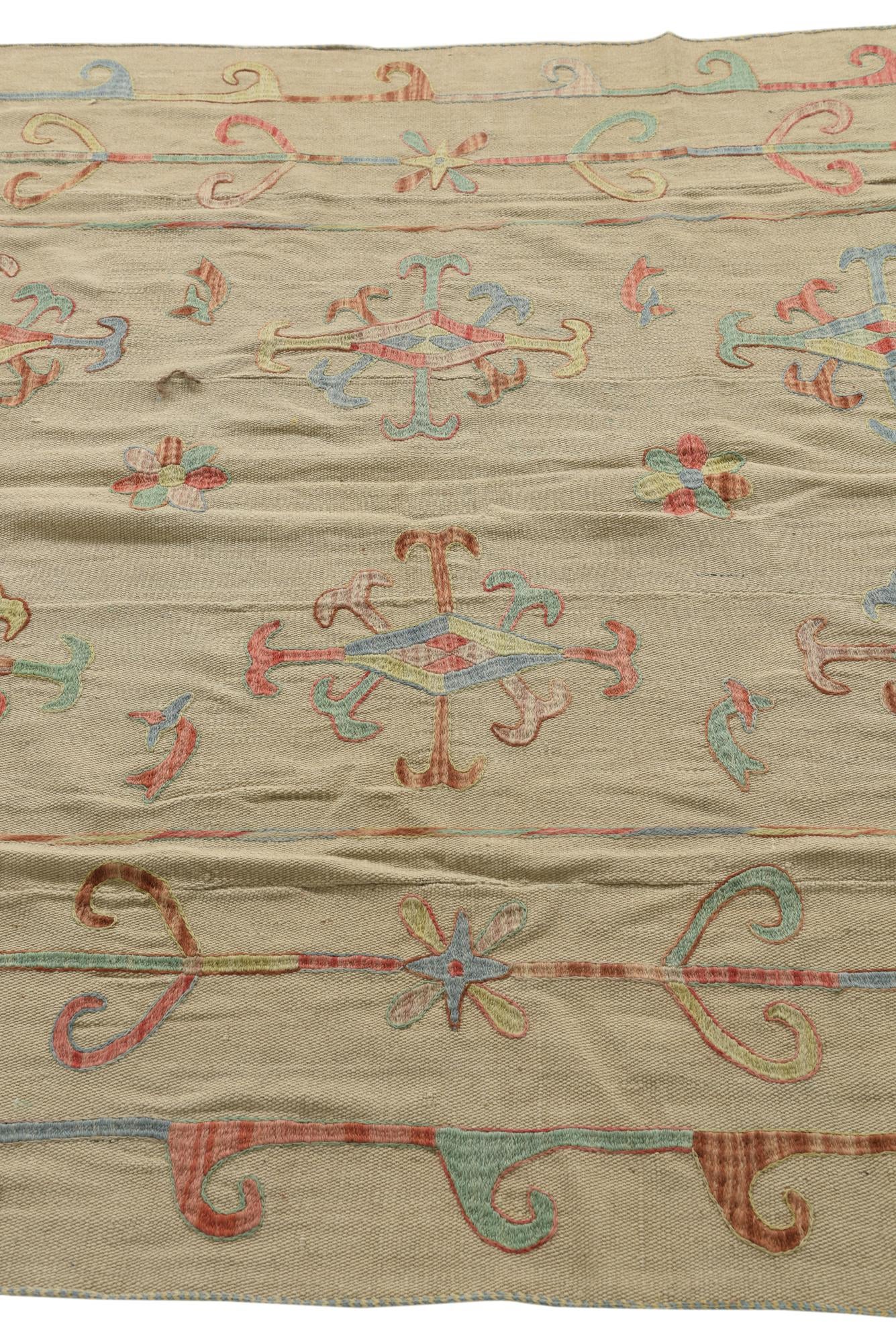 5' 5 x 7' 9 Hand Woven Kilim Suzani Wool Rug