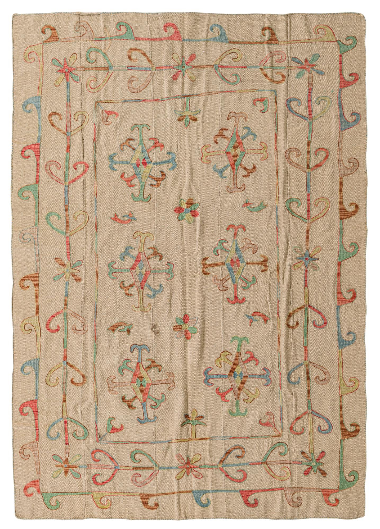 5' 5 x 7' 9 Hand Woven Kilim Suzani Wool Rug