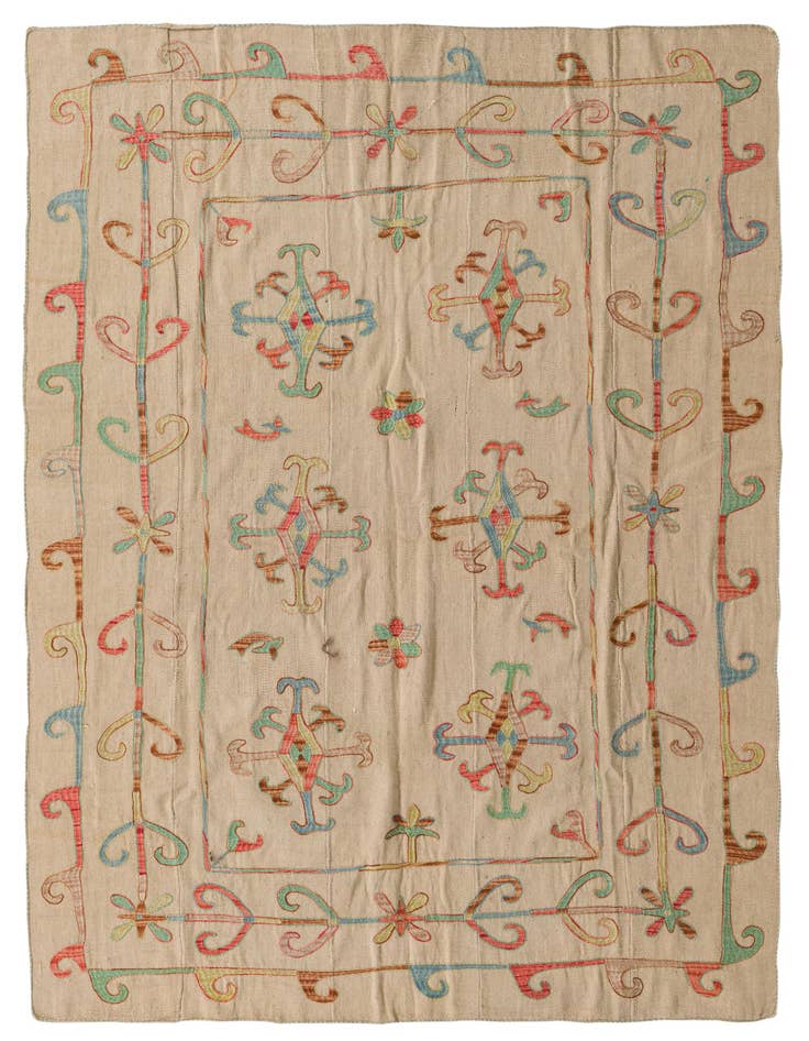 Detail image of 5' 5 x 7' 9 Hand Woven Kilim Suzani Wool Rug