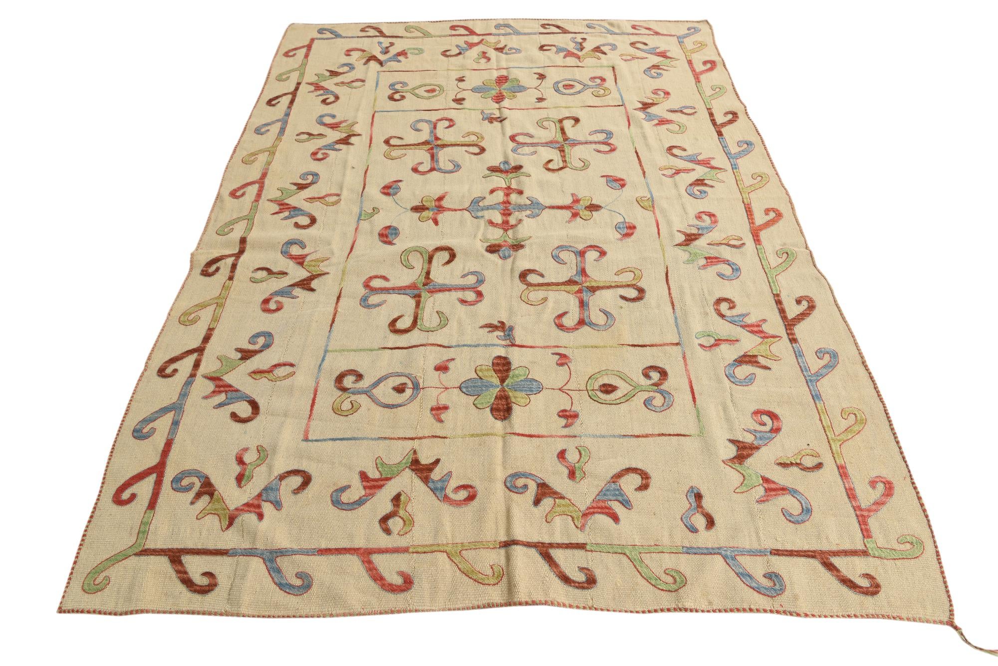 5' 6 x 7' 7 Hand Woven Kilim Suzani Wool Rug