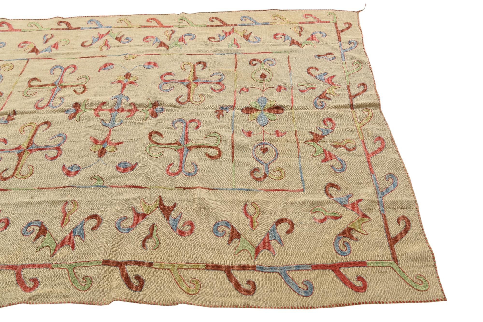 5' 6 x 7' 7 Hand Woven Kilim Suzani Wool Rug