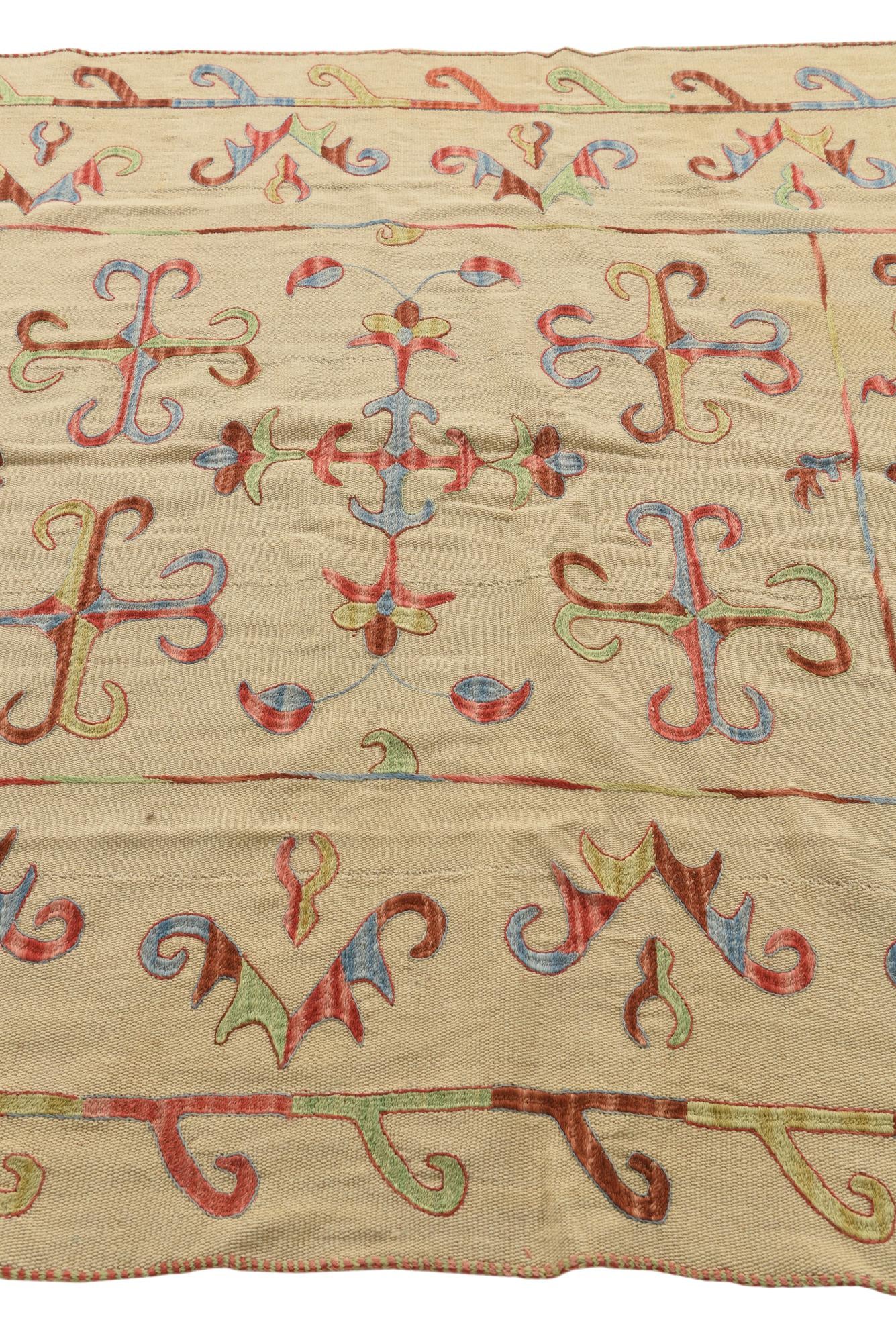 5' 6 x 7' 7 Hand Woven Kilim Suzani Wool Rug