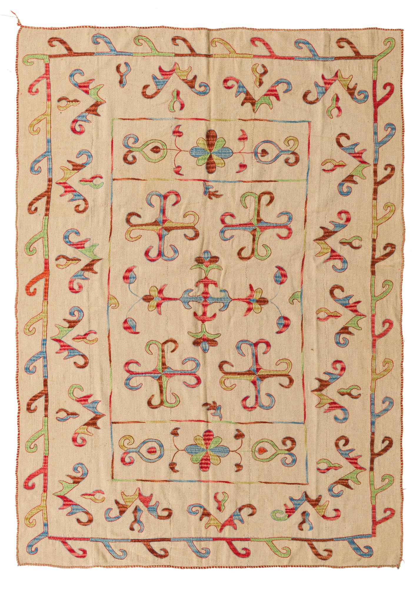 5' 6 x 7' 7 Hand Woven Kilim Suzani Wool Rug