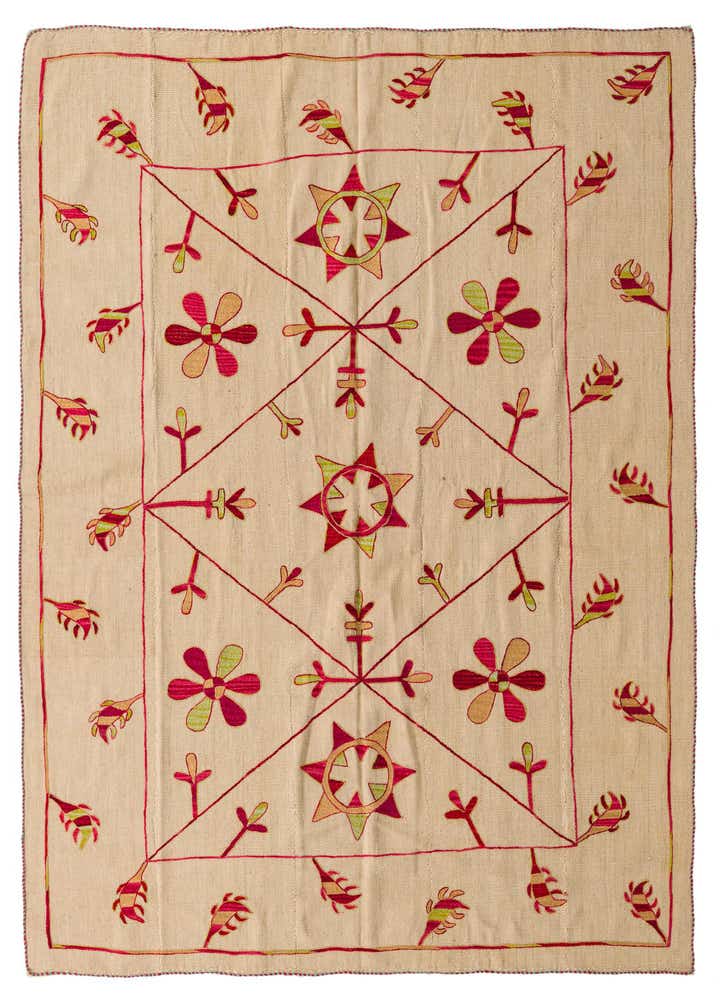 5' 10 x 7' 3 Hand Woven Kilim Suzani Wool Rug