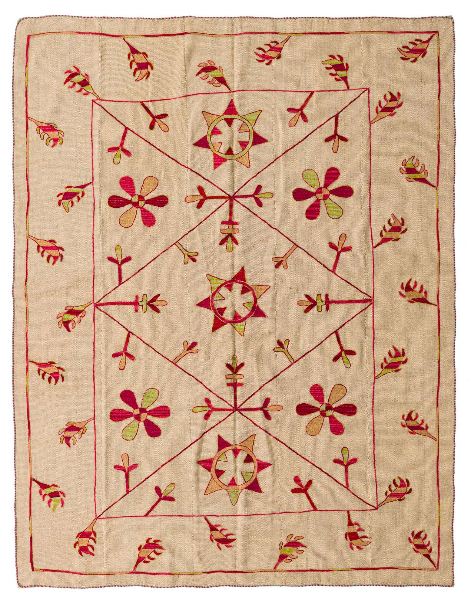 5' 10 x 7' 3 Hand Woven Kilim Suzani Wool Rug