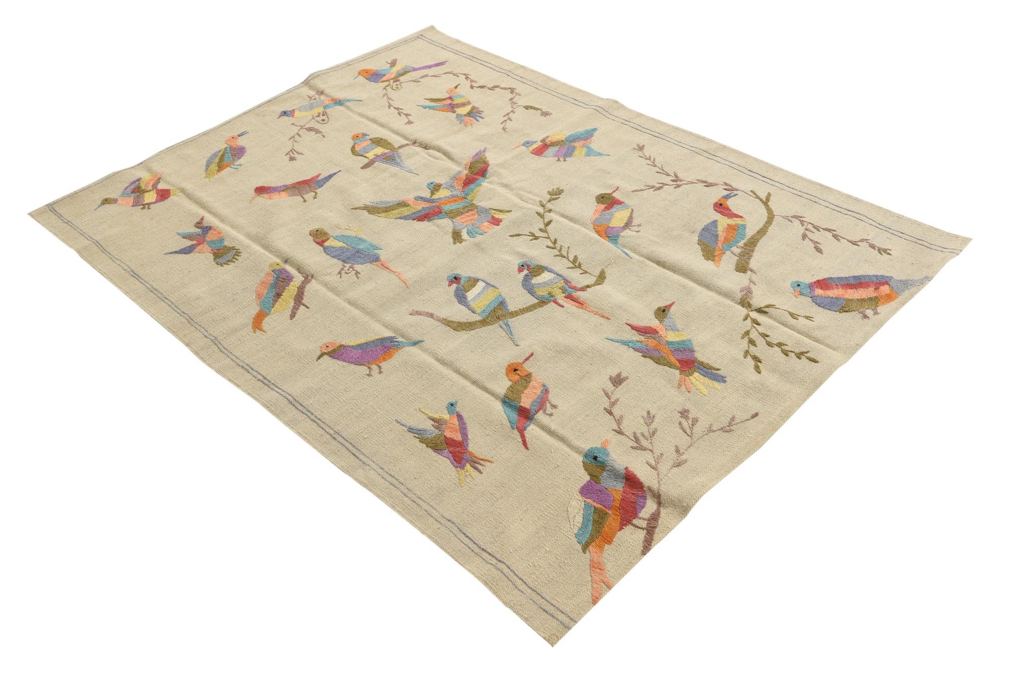 4' 2 x 5' 9 Hand Woven Kilim Suzani Wool Rug