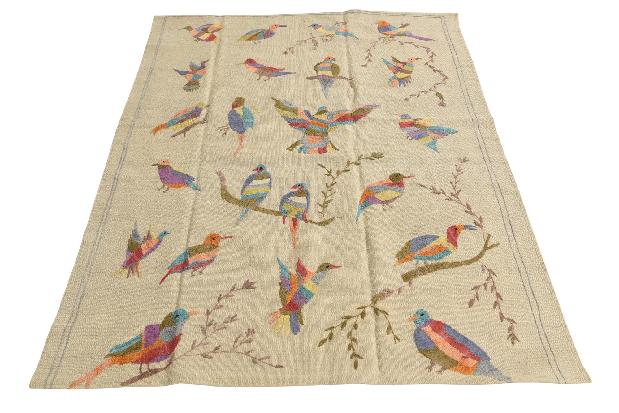 4' 2 x 5' 9 Hand Woven Kilim Suzani Wool Rug