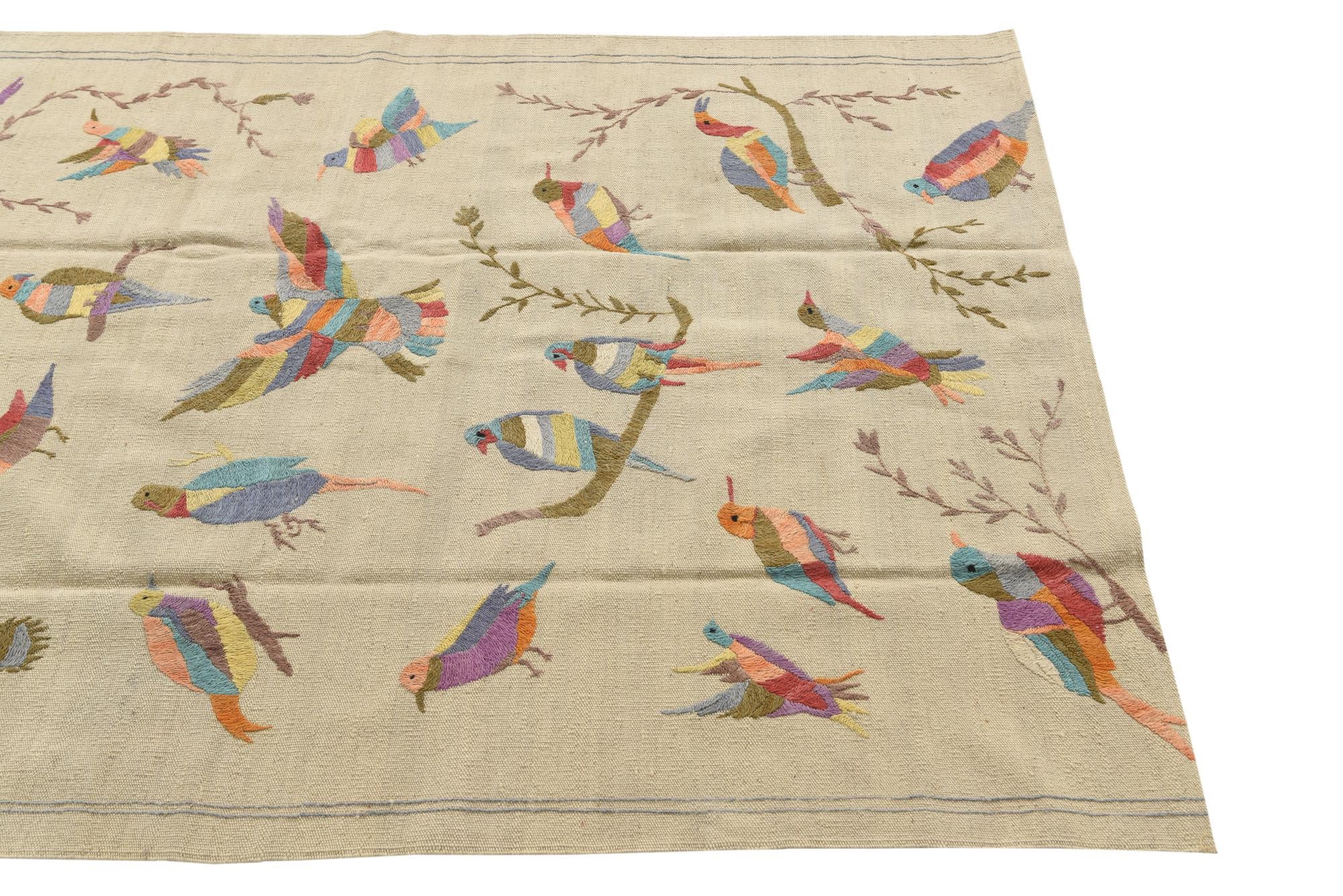 4' 2 x 5' 9 Hand Woven Kilim Suzani Wool Rug