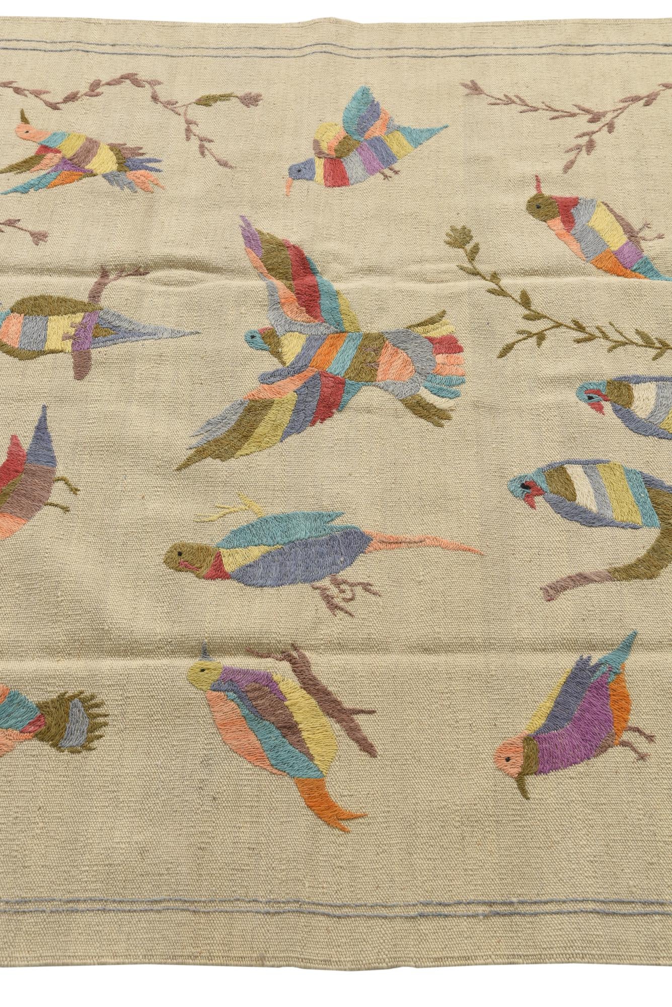 4' 2 x 5' 9 Hand Woven Kilim Suzani Wool Rug