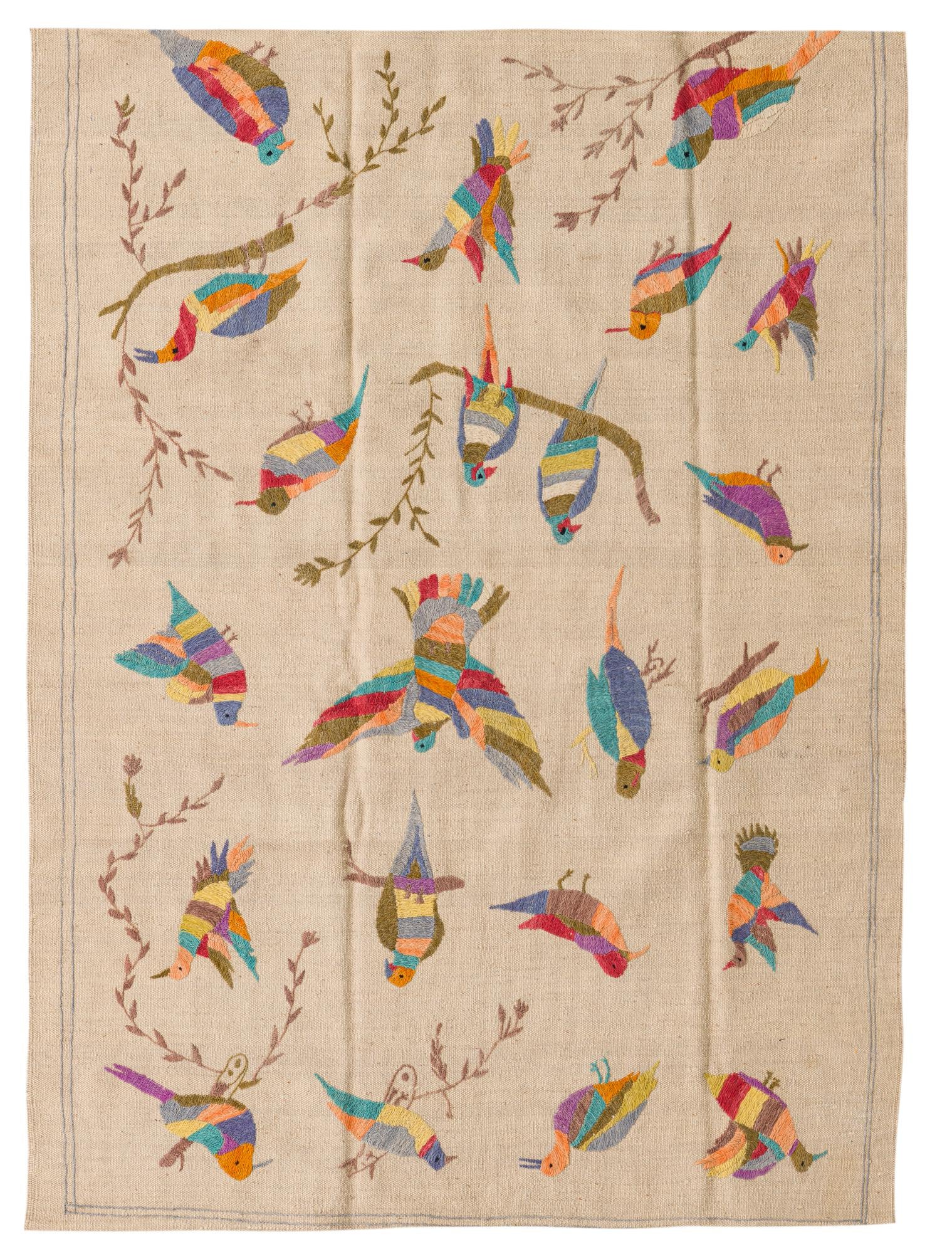 4' 2 x 5' 9 Hand Woven Kilim Suzani Wool Rug