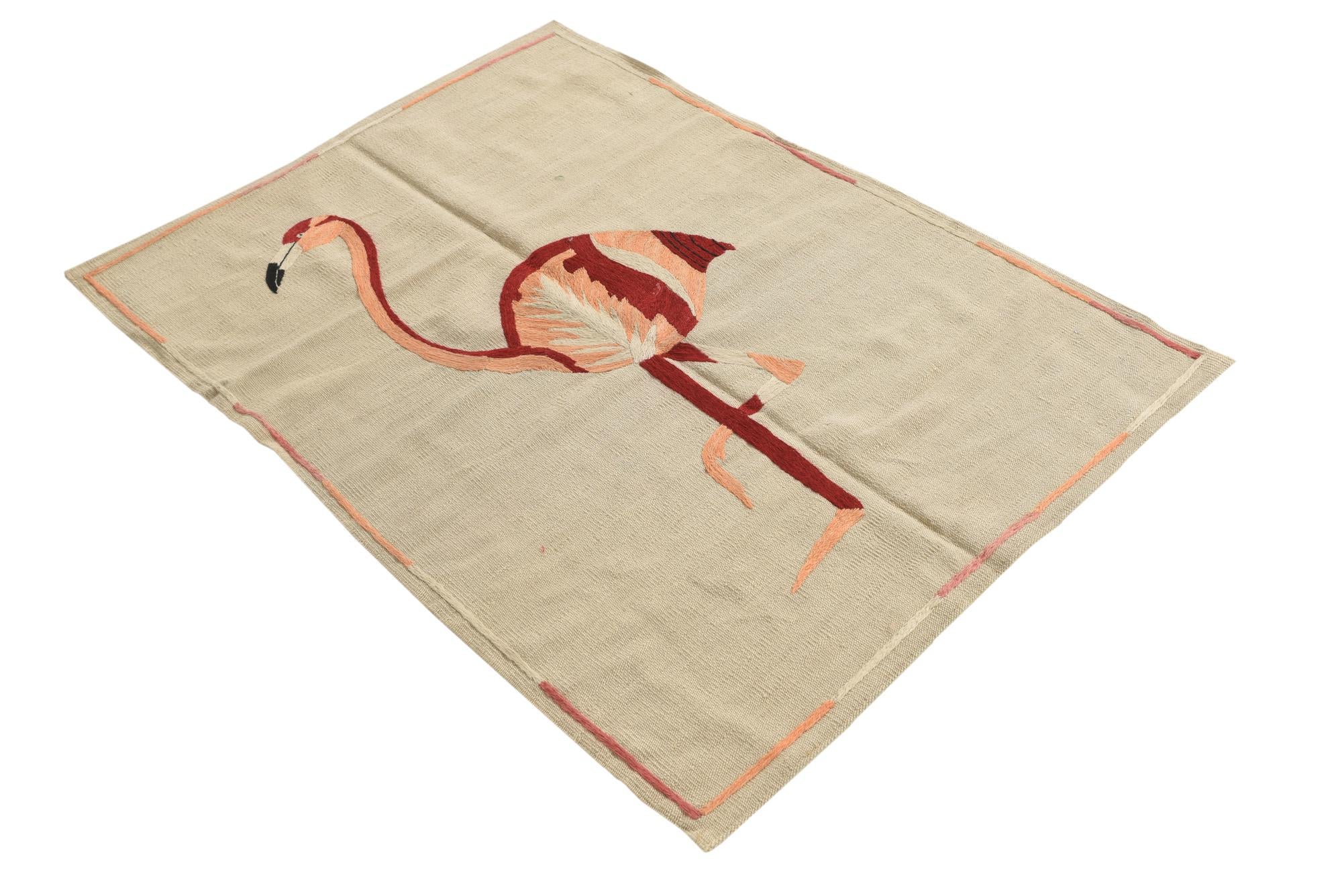 3' 4 x 4' 7 Hand Woven Kilim Suzani Wool Rug