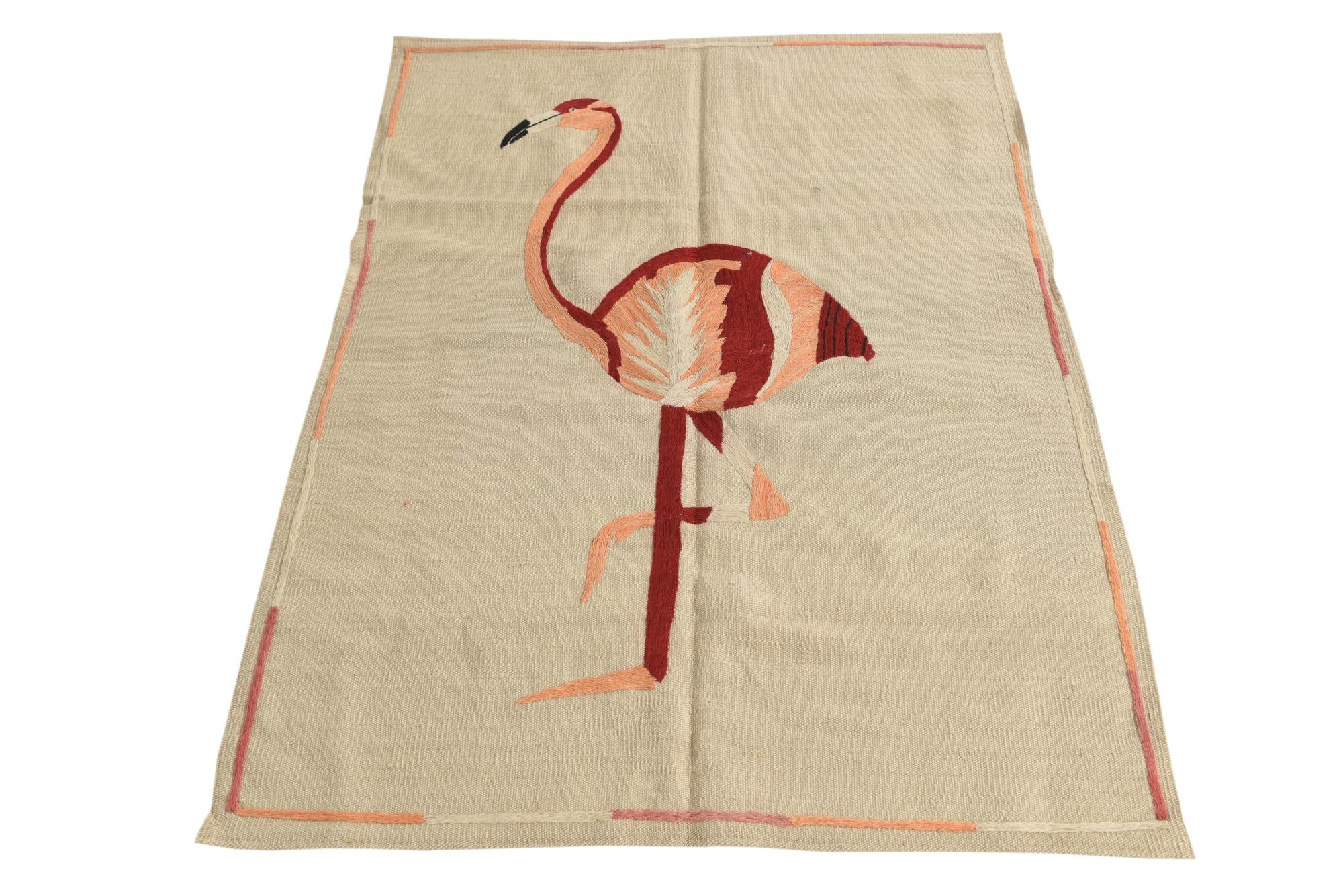 3' 4 x 4' 7 Hand Woven Kilim Suzani Wool Rug