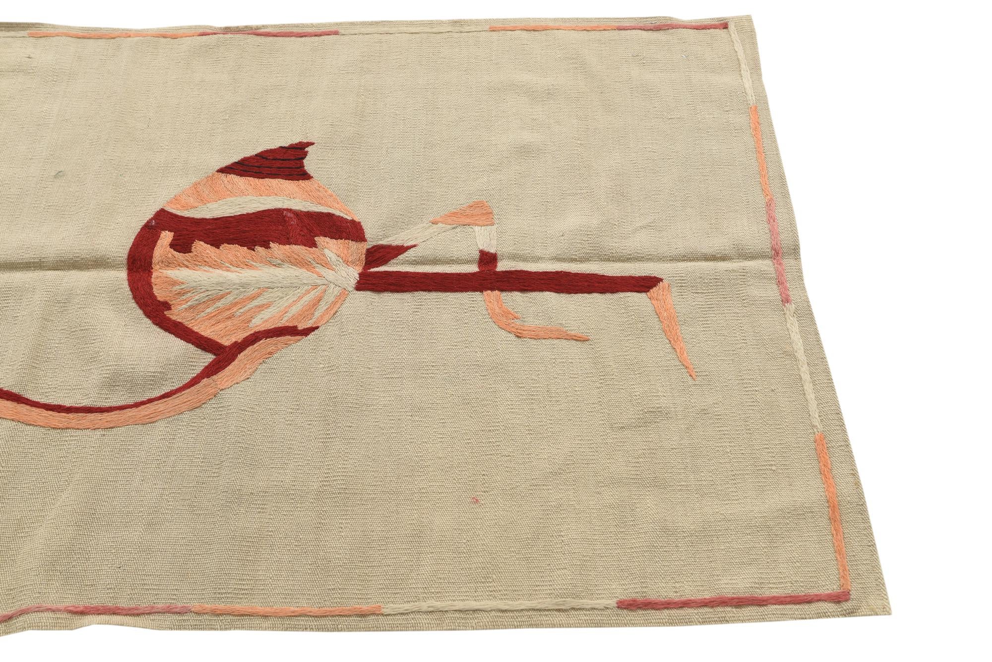 3' 4 x 4' 7 Hand Woven Kilim Suzani Wool Rug