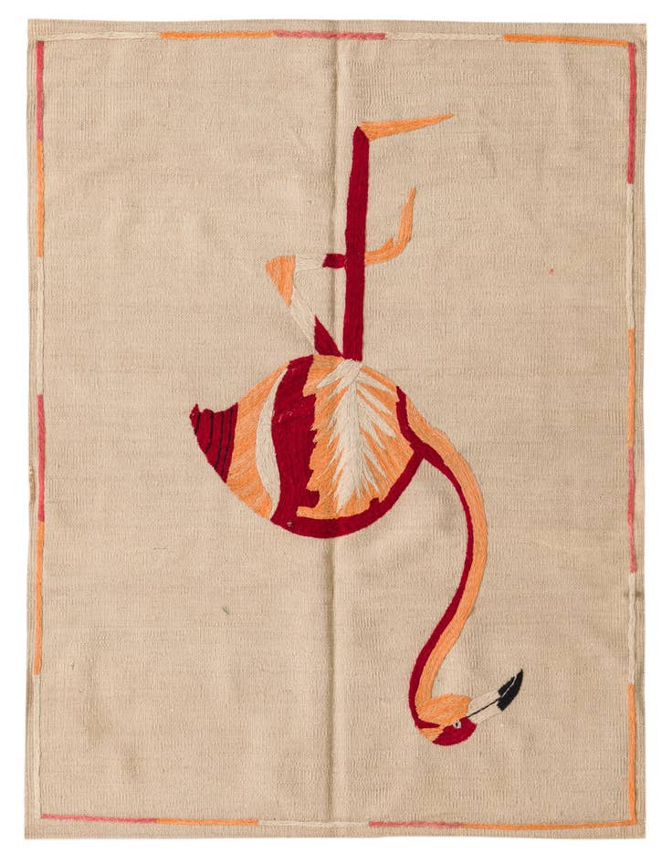 Detail image of 3' 4 x 4' 7 Hand Woven Kilim Suzani Wool Rug