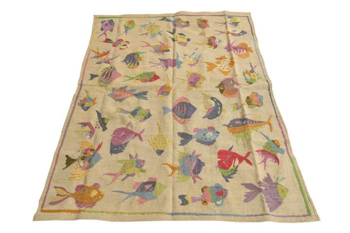 4' x 5' 8 Hand Woven Kilim Suzani Wool Rug