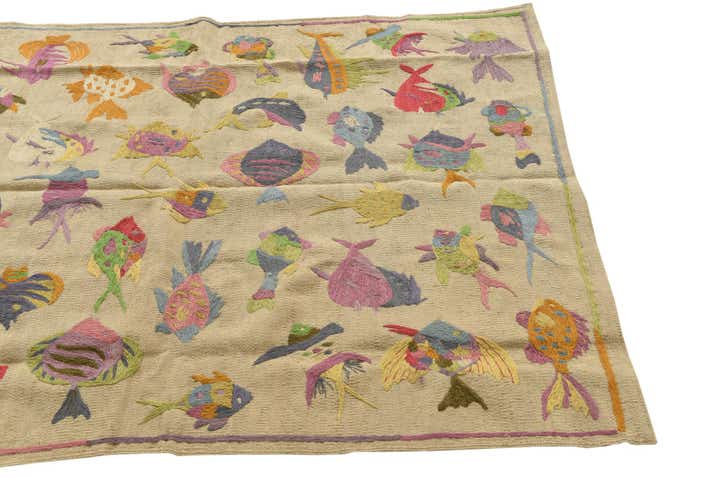4' x 5' 8 Hand Woven Kilim Suzani Wool Rug