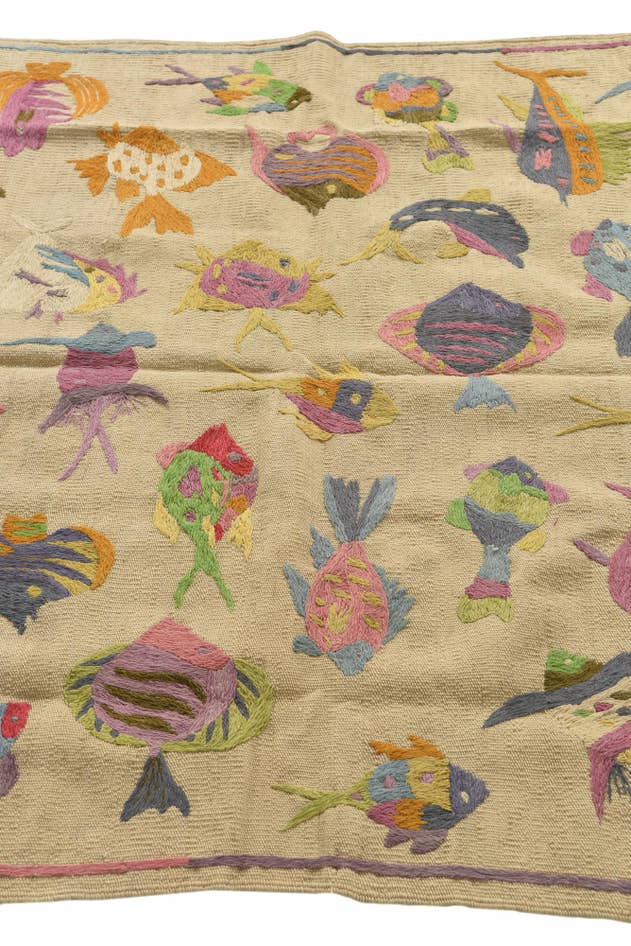 Detail image of 4' x 5' 8 Hand Woven Kilim Suzani Wool Rug