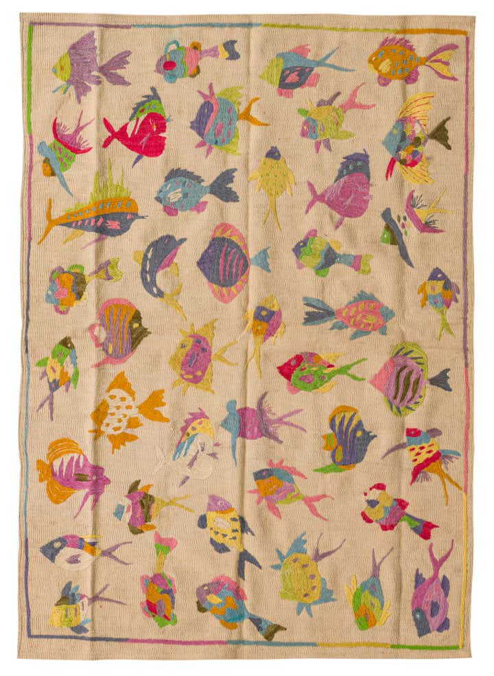 4' x 5' 8 Hand Woven Kilim Suzani Wool Rug