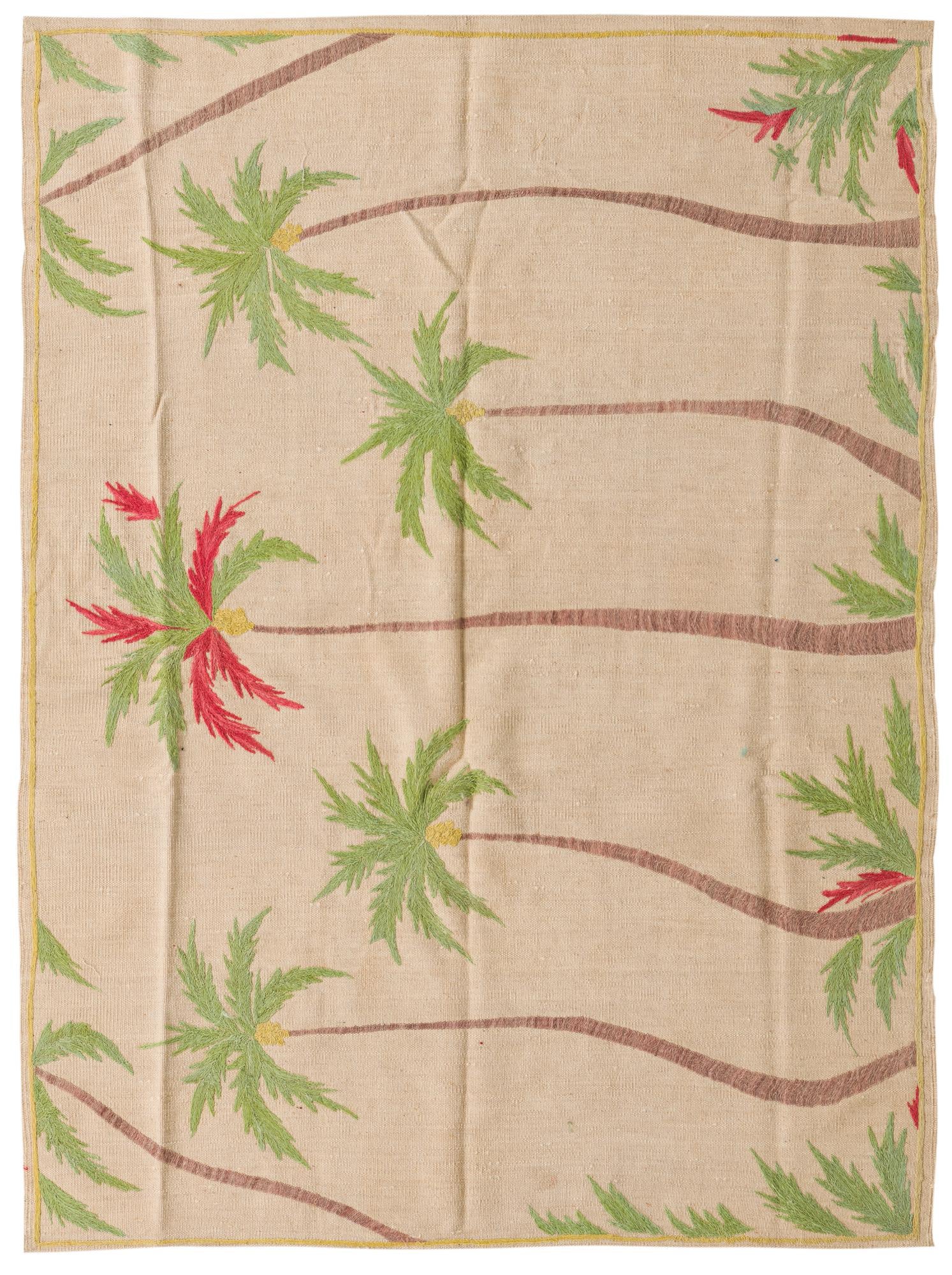 4' 10 x 6' 6 Hand Woven Kilim Suzani Wool Rug