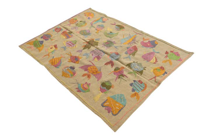 3' 5 x 4' 8 Hand Woven Kilim Suzani Wool Rug