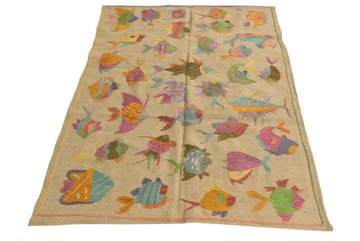 3' 5 x 4' 8 Hand Woven Kilim Suzani Wool Rug