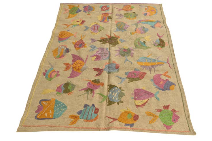 Detail image of 3' 5 x 4' 8 Hand Woven Kilim Suzani Wool Rug