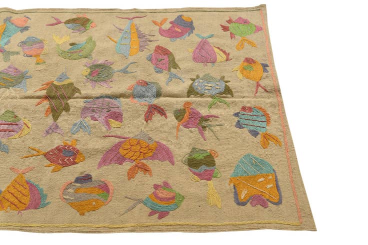 Detail image of 3' 5 x 4' 8 Hand Woven Kilim Suzani Wool Rug