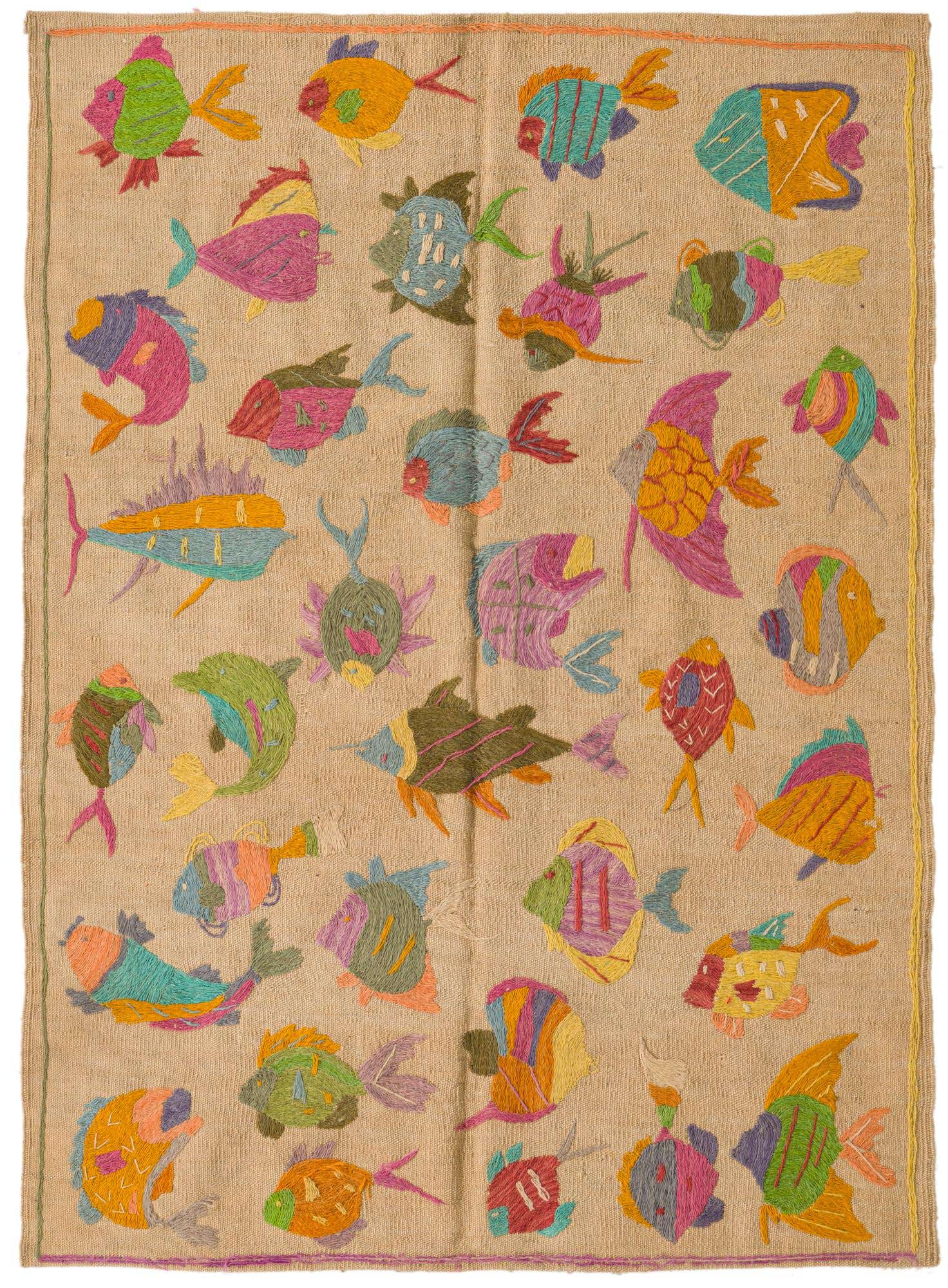3' 5 x 4' 8 Hand Woven Kilim Suzani Wool Rug