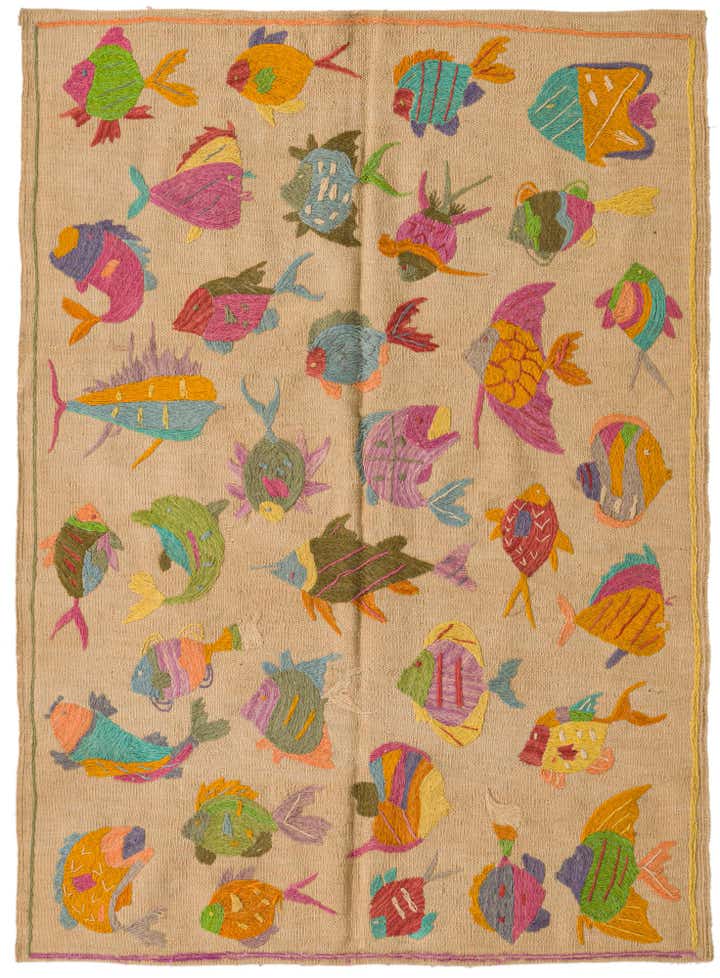3' 5 x 4' 8 Hand Woven Kilim Suzani Wool Rug
