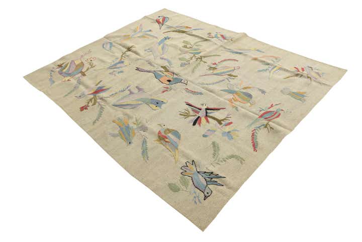 5' 3 x 6' 3 Hand Woven Kilim Suzani Wool Rug