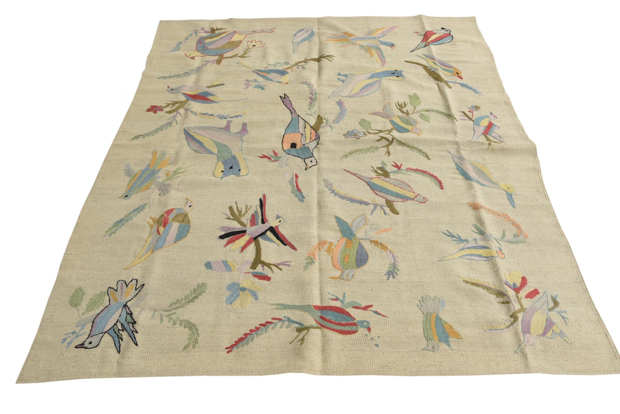 5' 3 x 6' 3 Hand Woven Kilim Suzani Wool Rug