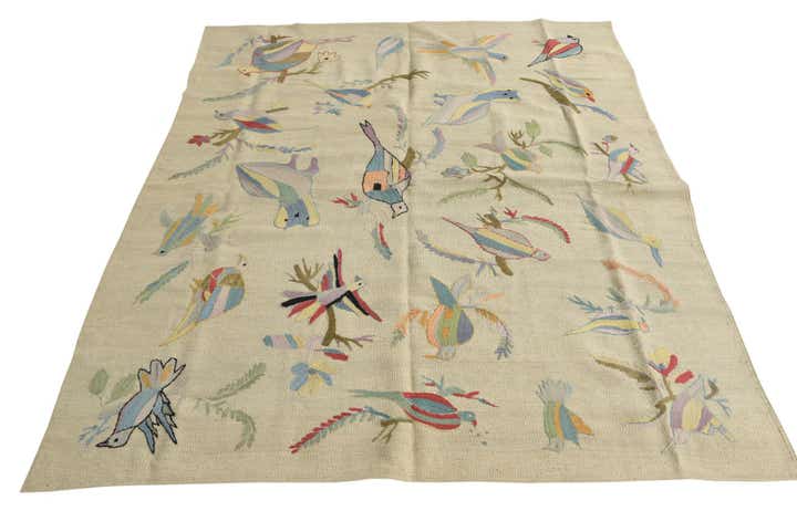 5' 3 x 6' 3 Hand Woven Kilim Suzani Wool Rug