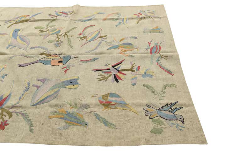 5' 3 x 6' 3 Hand Woven Kilim Suzani Wool Rug