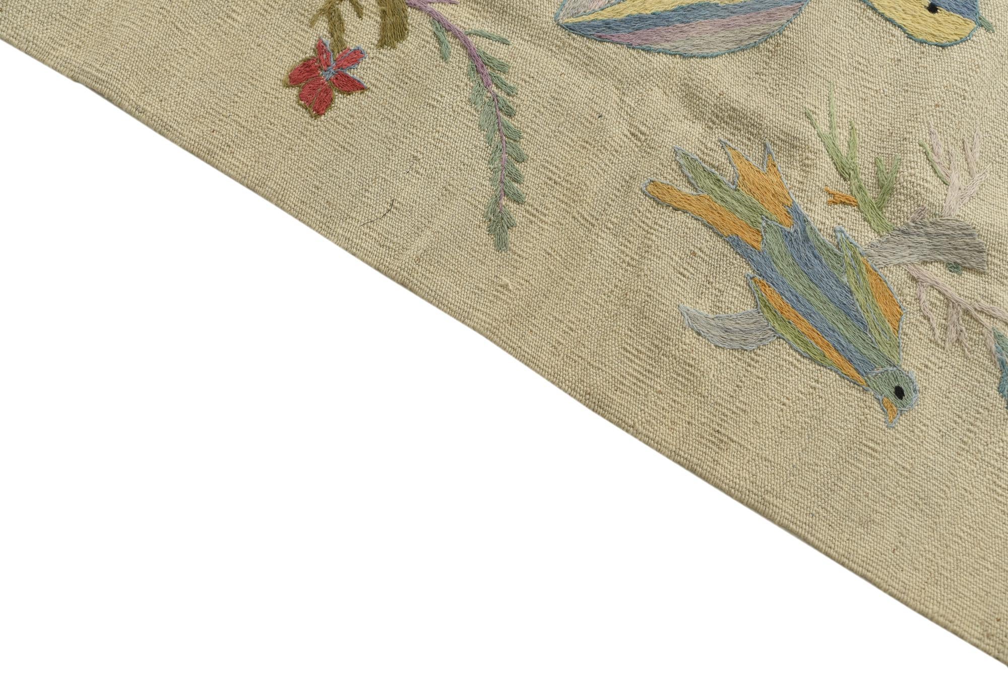 5' 3 x 6' 3 Hand Woven Kilim Suzani Wool Rug