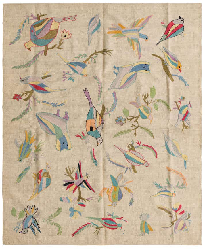 5' 3 x 6' 3 Hand Woven Kilim Suzani Wool Rug