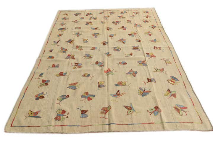 5' 9 x 7' 8 Hand Woven Kilim Suzani Wool Rug