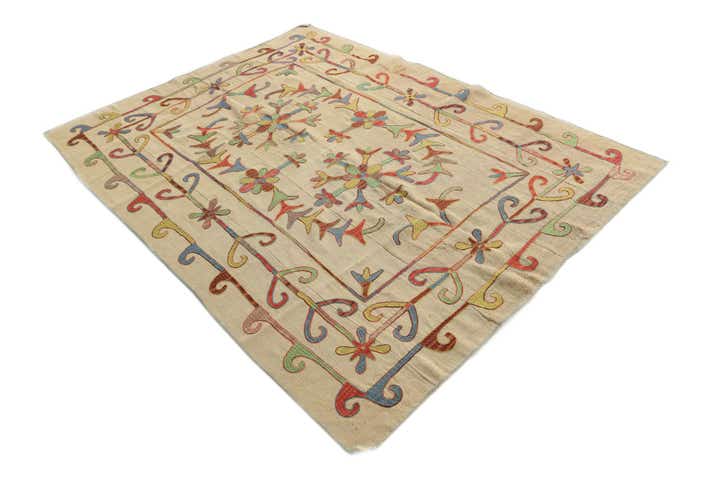 5' 7 x 7' 4 Hand Woven Kilim Suzani Wool Rug