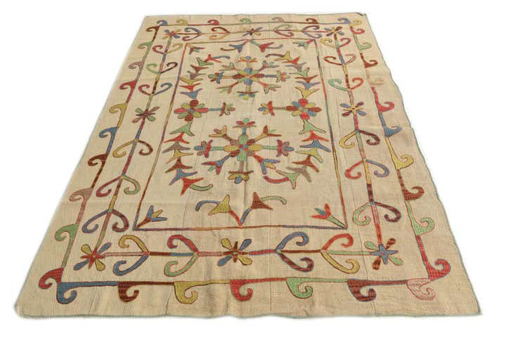 5' 7 x 7' 4 Hand Woven Kilim Suzani Wool Rug