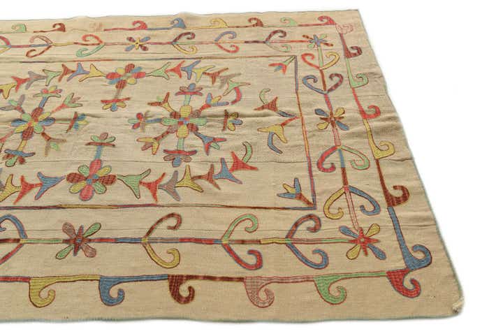 5' 7 x 7' 4 Hand Woven Kilim Suzani Wool Rug